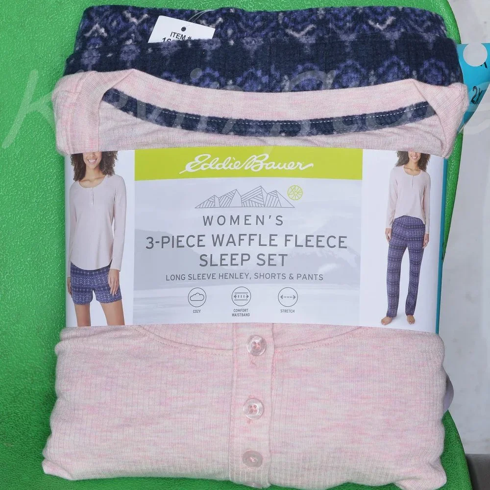 PINK‎  Waffle Fleece Pajamas Set Eddie Bauer Ladies' 3-Piece